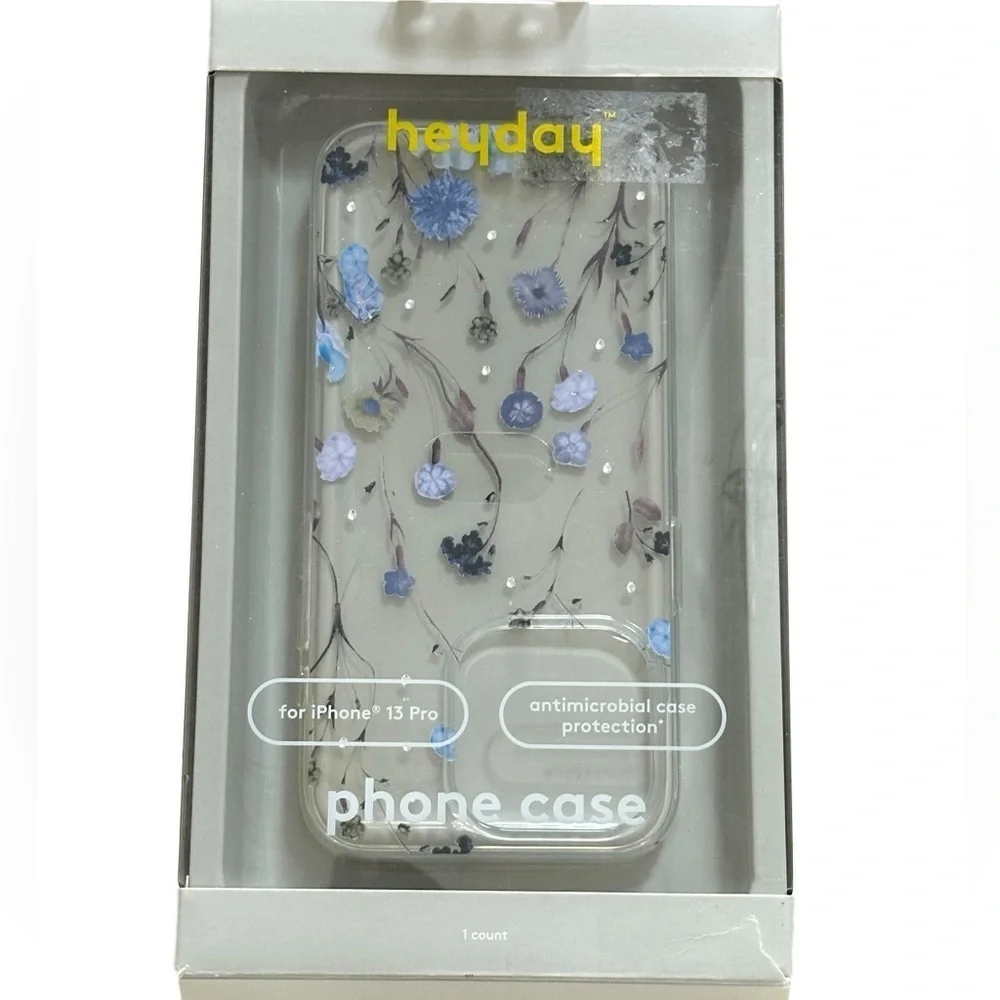 Heyday NIB Antimicrobial Hardshell iPhone 13 Pro Clear Floral Design Phone Case